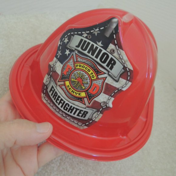Firemans Hat Red Plastic Firefighter Hat Costume Fits Most NEW - Picture 7 of 7